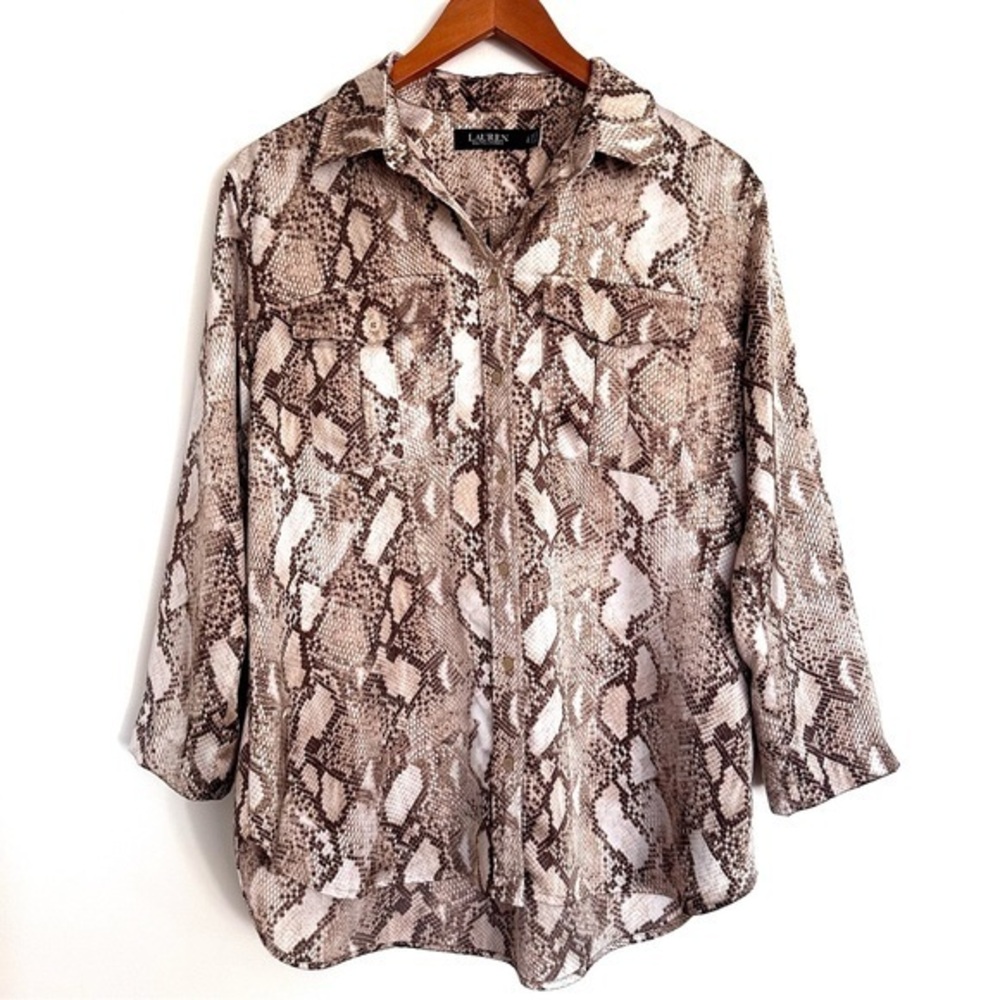 Ralph Lauren Black Label Beige Snakeskin Print Blouse Size Large